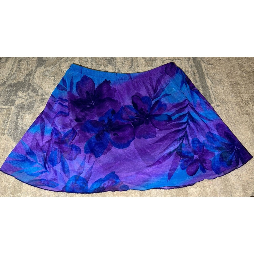 New Mainstream Swim Lined Skirt Women Size 14 Purple Floral RUNS SMALL 30" Waist